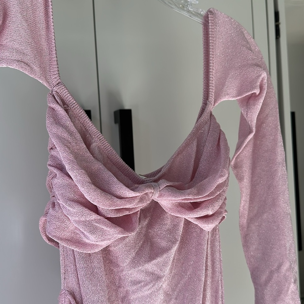 Meshki Pink Asymmetrical Ruched Bodycon Dress - Picture 4 of 6